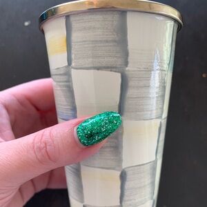 Mackenzie Childs Sterling Check enamel tumbler